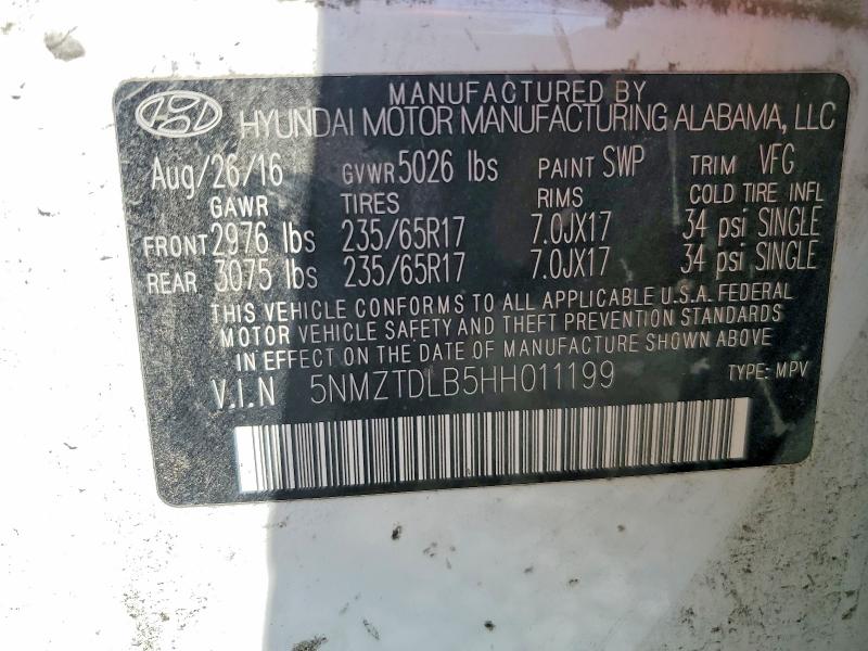Продажа на аукционе авто 2017 Hyundai Santa Fe Sport, vin: 5NMZTDLB5HH011199, номер лота: 62536136