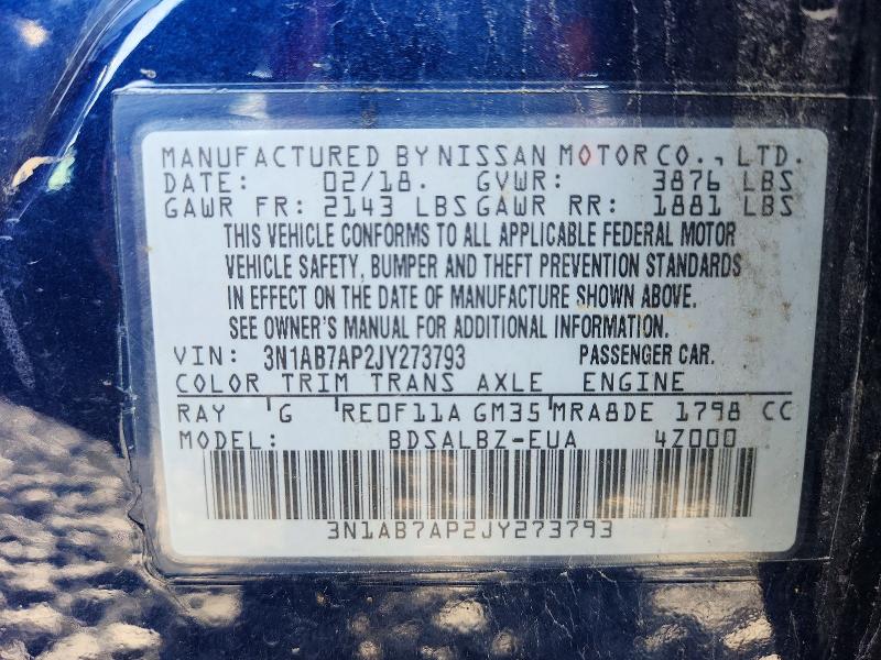 Продажа на аукционе авто 2018 Nissan Sentra, vin: 3N1AB7AP2JY273793, номер лота: 62409586