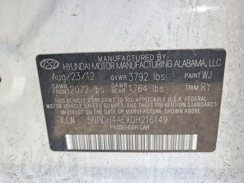 Aukcja sprzedaży 2013 Hyundai Elantra, vin: 5NPDH4AEXDH216149, numer aukcji: 60303146