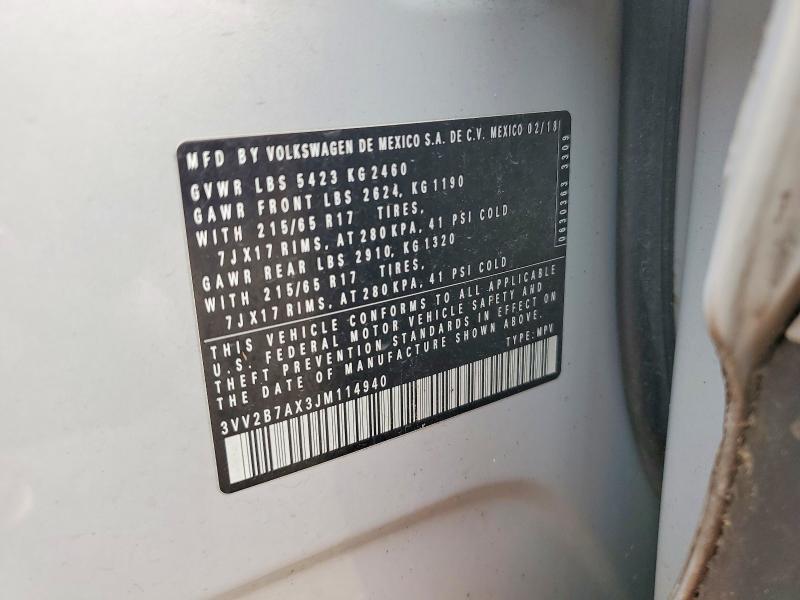 60842226 :رقم المزاد ، 3VV2B7AX3JM114940 vin ، 2018 Volkswagen Tiguan مزاد بيع