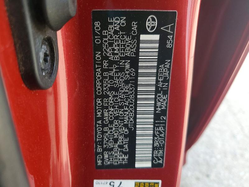 Aukcja sprzedaży 2008 Toyota Prius, vin: JTDKB20U283371169, numer aukcji: 61068266