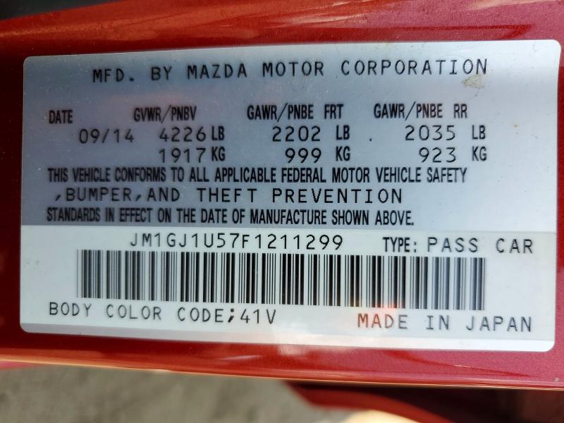 Продажа на аукционе авто 2015 Mazda 6, vin: JM1GJ1U57F1211299, номер лота: 62462406