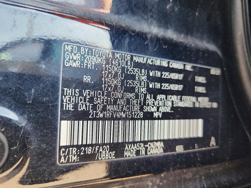 Aukcja sprzedaży 2021 Toyota Rav4, vin: 2T3W1RFV4MW151228, numer aukcji: 61149056