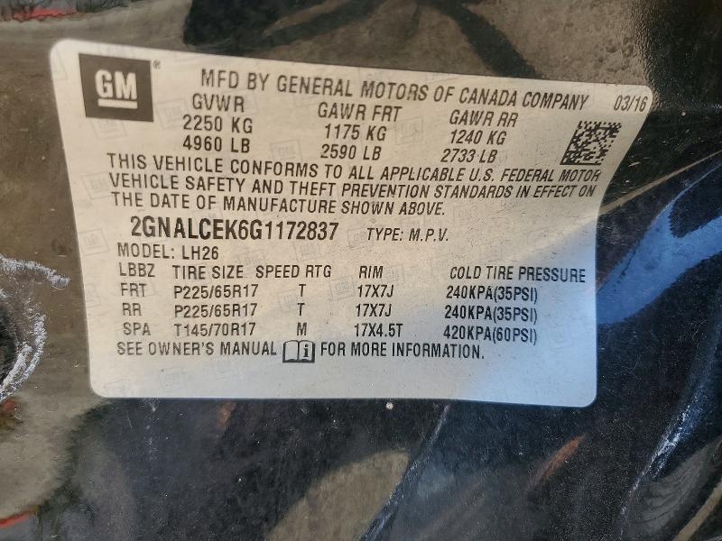 59983216 :رقم المزاد ، 2GNALCEK6G1172837 vin ، 2016 Chevrolet Equinox مزاد بيع
