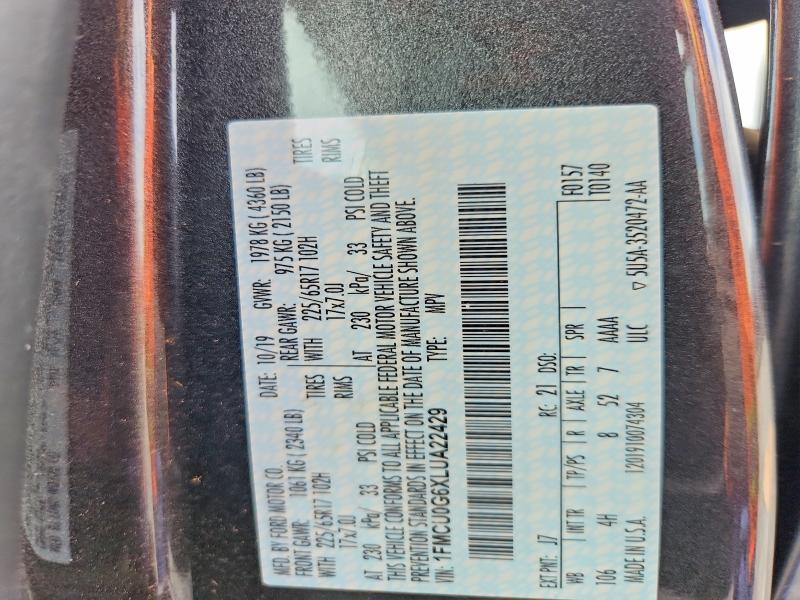 Aukcja sprzedaży 2020 Ford Escape, vin: 1FMCU0G6XLUA22429, numer aukcji: 60626896