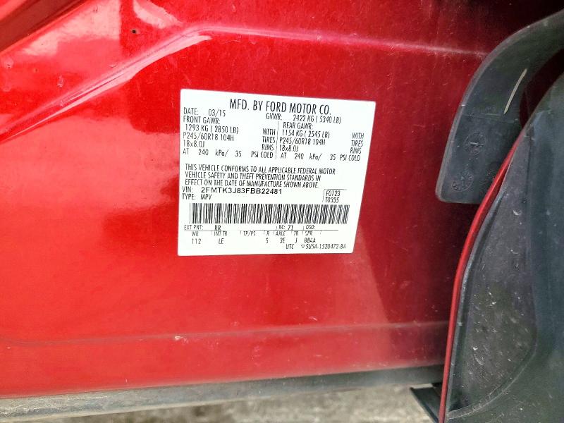 2015 Ford Edge მანქანა იყიდება აუქციონზე, vin: 2FMTK3J83FBB22481, აუქციონის ნომერი: 62576676