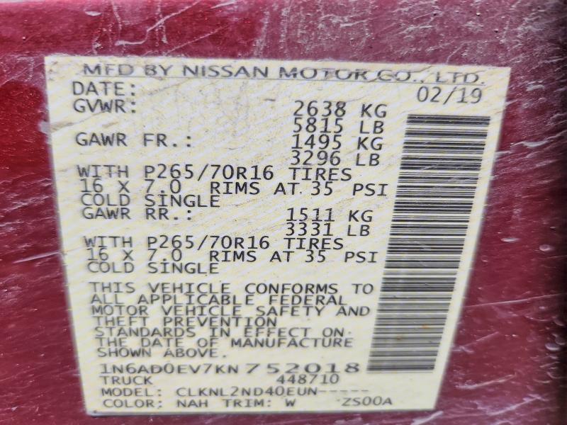 Aukcja sprzedaży 2019 Nissan Frontier, vin: 1N6AD0EV7KN752018, numer aukcji: 61127146
