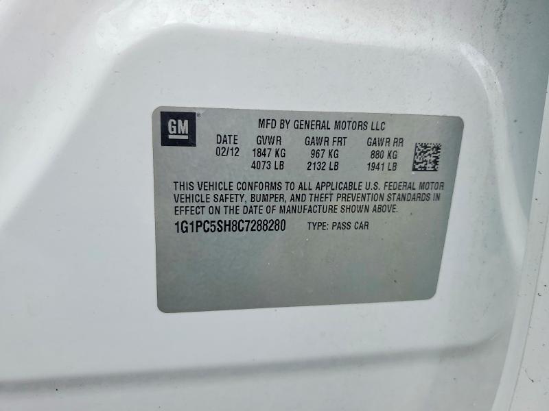 62064536 :رقم المزاد ، 1G1PC5SH8C7288280 vin ، 2012 Chevrolet Cruze مزاد بيع