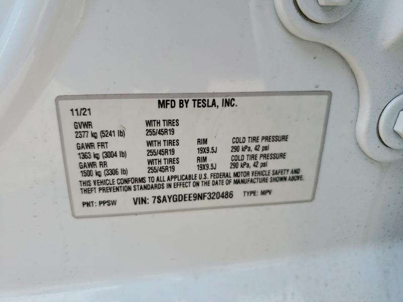 2022 Tesla Model Y მანქანა იყიდება აუქციონზე, vin: 7SAYGDEE9NF320486, აუქციონის ნომერი: 62214666