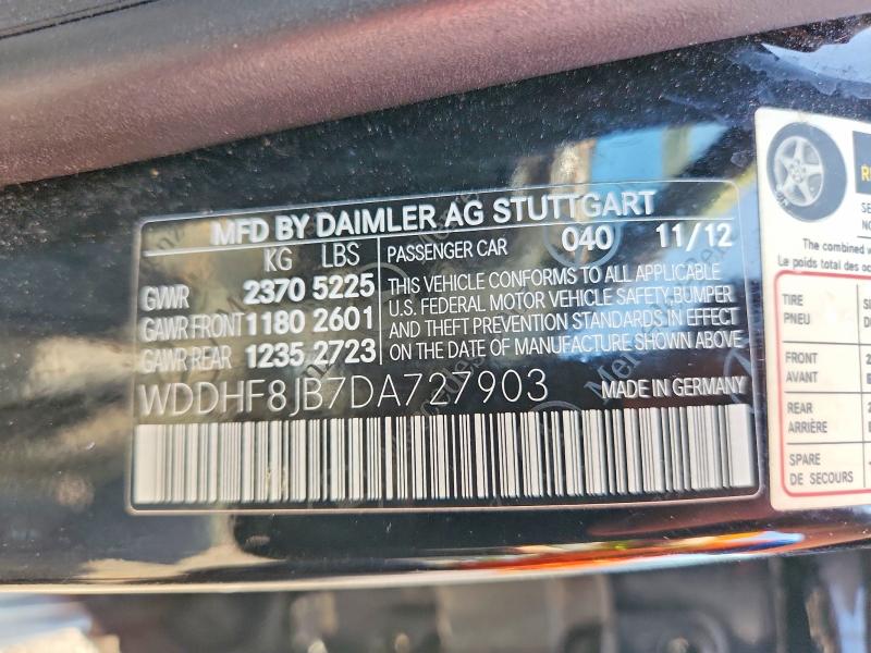2013 Mercedes-benz E მანქანა იყიდება აუქციონზე, vin: WDDHF8JB7DA727903, აუქციონის ნომერი: 61586526