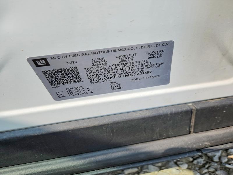 2021 Chevrolet Equinox მანქანა იყიდება აუქციონზე, vin: 3GNAXKEV7MS123087, აუქციონის ნომერი: 61721256