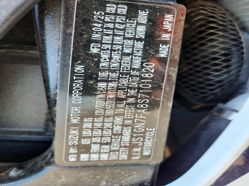 61733656 :رقم المزاد ، JS1GN7FA8S7101820 vin ، 2025 Suzuki Gsx-r600 مزاد بيع