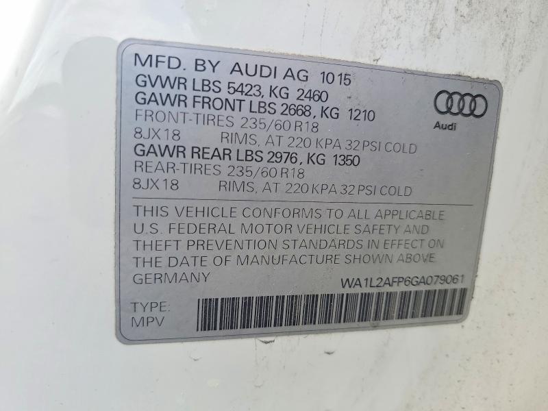 Aukcja sprzedaży 2016 Audi Q5, vin: WA1L2AFP6GA079061, numer aukcji: 60375806