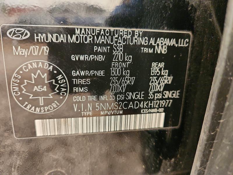 Aukcja sprzedaży 2019 Hyundai Santa Fe, vin: 5NMS2CAD4KH121977, numer aukcji: 60782256