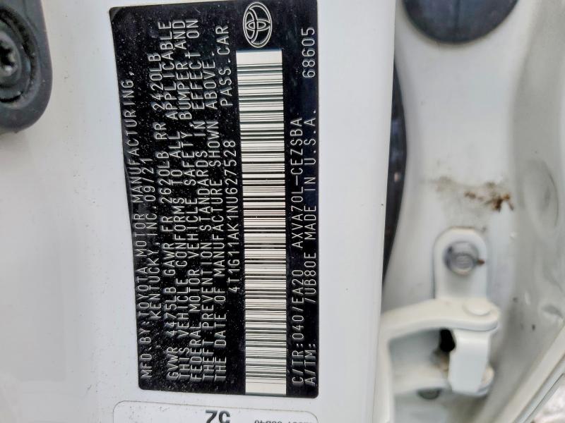 2022 Toyota Camry მანქანა იყიდება აუქციონზე, vin: 4T1G11AK1NU627528, აუქციონის ნომერი: 62222786