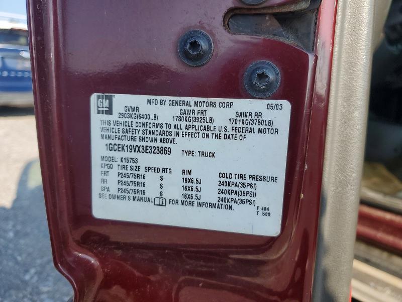 Продаж на аукціоні авто 2003 Chevrolet Silverado, vin: 1GCEK19VX3E323869, номер лоту: 60962536
