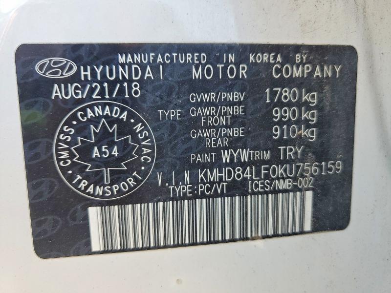 Продаж на аукціоні авто 2019 Hyundai Elantra, vin: KMHD84LF0KU756159, номер лоту: 61313176