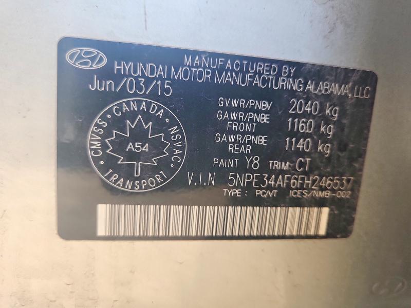 58787616 :رقم المزاد ، 5NPE34AF6FH246537 vin ، 2015 Hyundai Sonata مزاد بيع