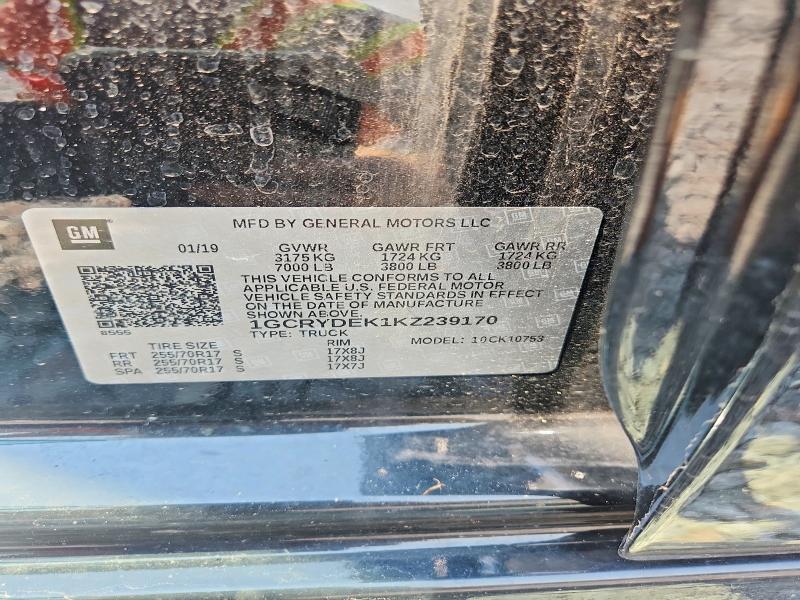 Продаж на аукціоні авто 2019 Chevrolet Silverado, vin: 1GCRYDEK1KZ239170, номер лоту: 62590356