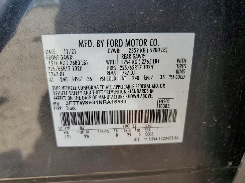 Aukcja sprzedaży 2022 Ford Maverick, vin: 3FTTW8E31NRA16583, numer aukcji: 63154346