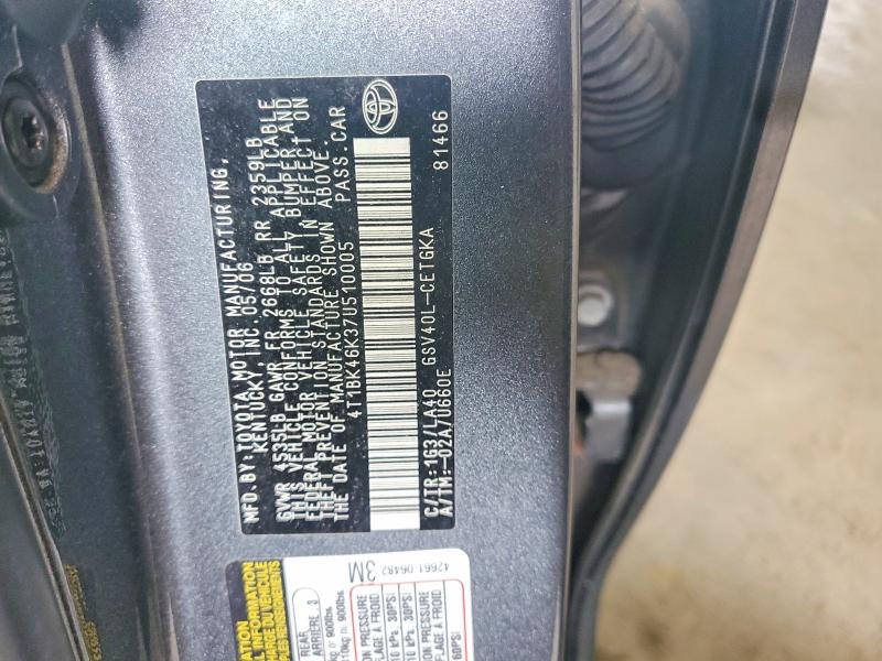 62016506 :رقم المزاد ، 4T1BK46K37U510005 vin ، 2007 Toyota Camry مزاد بيع