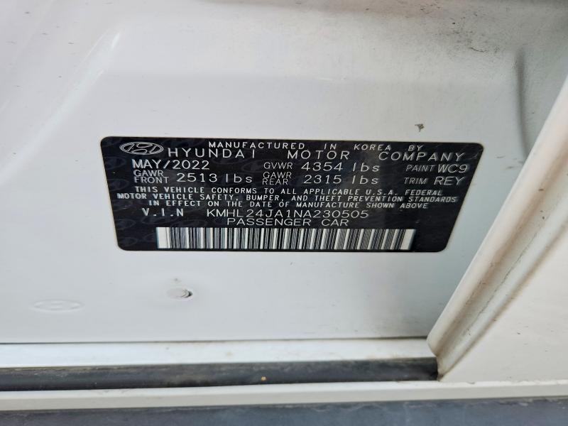 2022 Hyundai Sonata მანქანა იყიდება აუქციონზე, vin: KMHL24JA1NA230505, აუქციონის ნომერი: 61347166