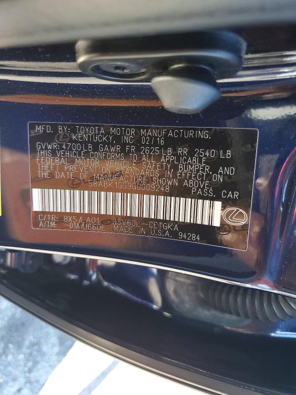 Продаж на аукціоні авто 2016 Lexus Es, vin: 58ABK1GG9GU009248, номер лоту: 62281516