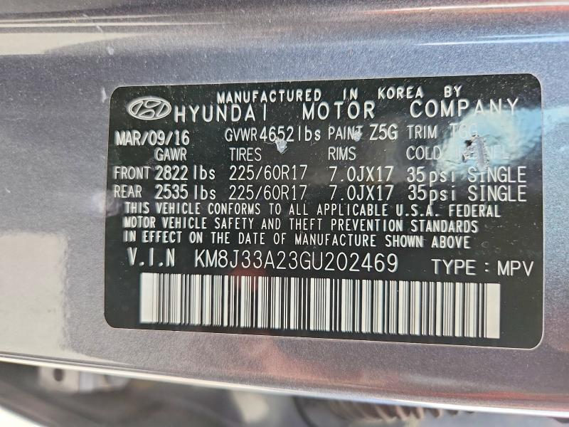 61046196 :رقم المزاد ، KM8J33A23GU202469 vin ، 2016 Hyundai Tucson مزاد بيع