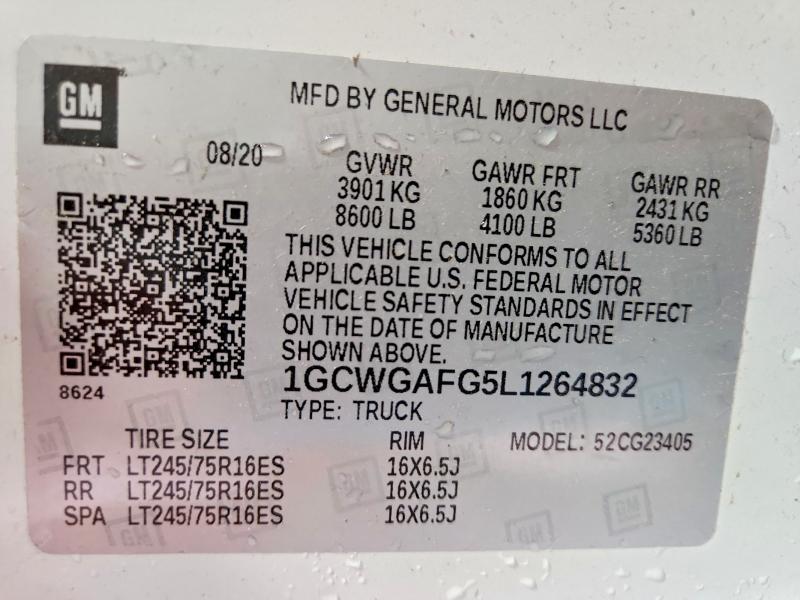 Продажа на аукционе авто 2020 Chevrolet Express G2500, vin: 1GCWGAFG5L1264832, номер лота: 59342436