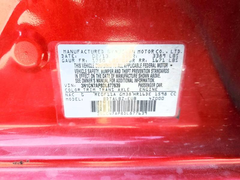 2013 Nissan Versa მანქანა იყიდება აუქციონზე, vin: 3N1CN7AP8DL877639, აუქციონის ნომერი: 59797086