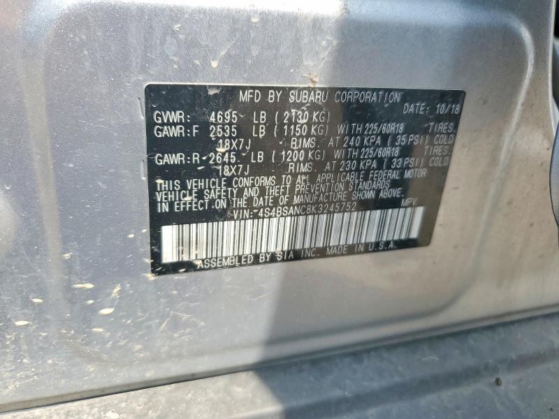 Aukcja sprzedaży 2019 Subaru Outback, vin: 4S4BSANC8K3245752, numer aukcji: 61250146