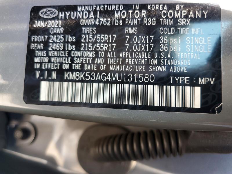 62312966 :رقم المزاد ، KM8K53AG4MU131580 vin ، 2021 Hyundai Kona مزاد بيع