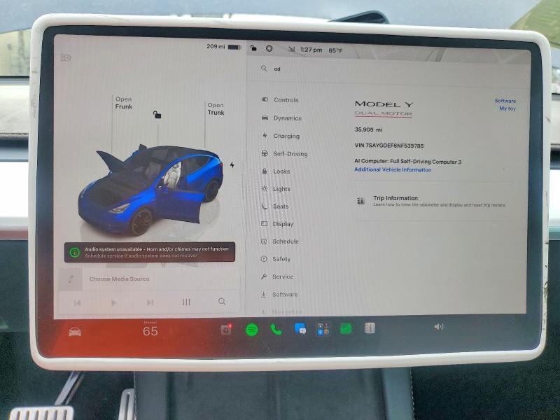Aukcja sprzedaży 2022 Tesla Model Y, vin: 7SAYGDEF6NF539785, numer aukcji: 61031936