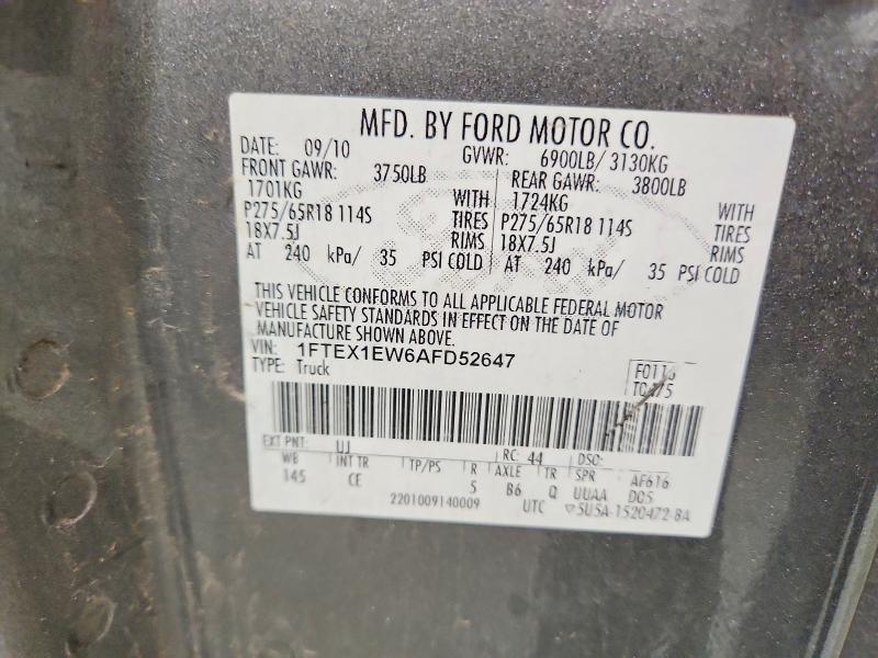 Продажа на аукционе авто 2010 Ford F150, vin: 1FTEX1EW6AFD52647, номер лота: 61947026