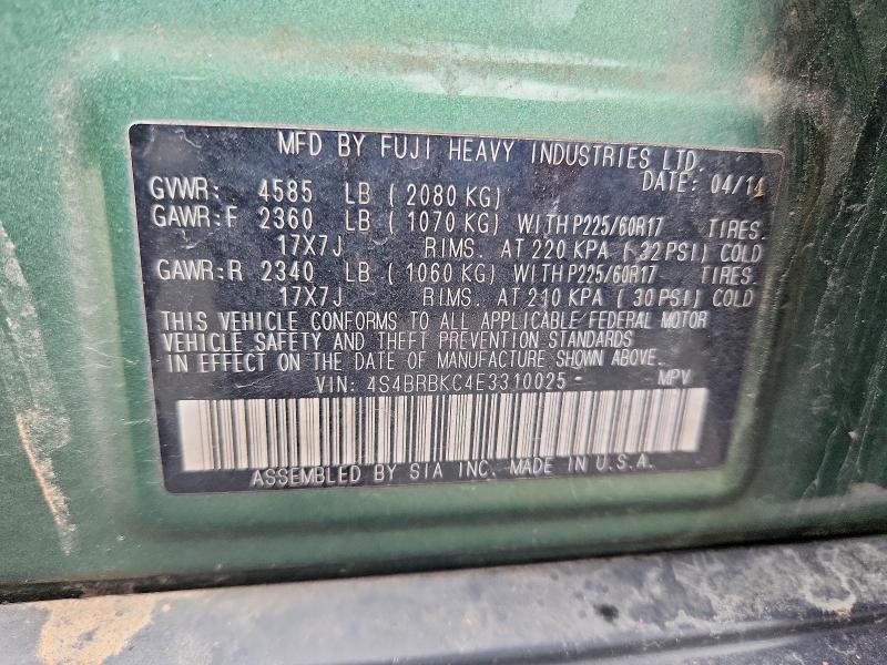 62148826 :رقم المزاد ، 4S4BRBKC4E3310025 vin ، 2014 Subaru Outback مزاد بيع