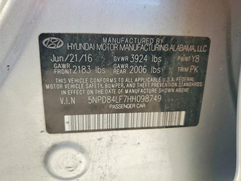 Aukcja sprzedaży 2017 Hyundai Elantra, vin: 5NPD84LF7HH098749, numer aukcji: 62067006