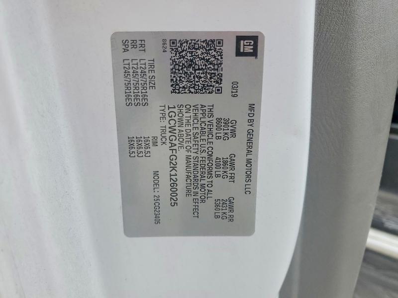 Aukcja sprzedaży 2019 Chevrolet Express 2500, vin: 1GCWGAFG2K1260025, numer aukcji: 59653196