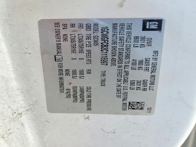 2012 Chevrolet Express G2500 მანქანა იყიდება აუქციონზე, vin: 1GCWGFCB2C1116997, აუქციონის ნომერი: 61223466