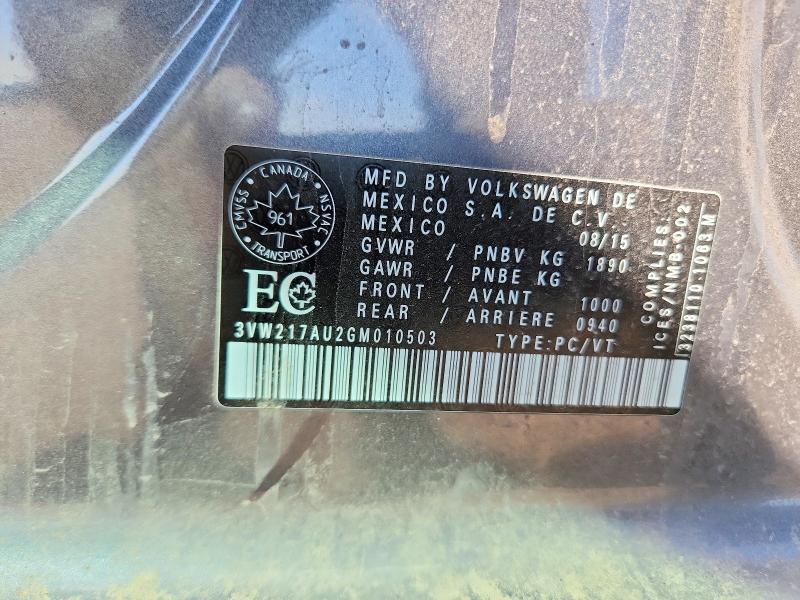 59662616 :رقم المزاد ، 3VW217AU2GM010503 vin ، 2016 Volkswagen Golf مزاد بيع