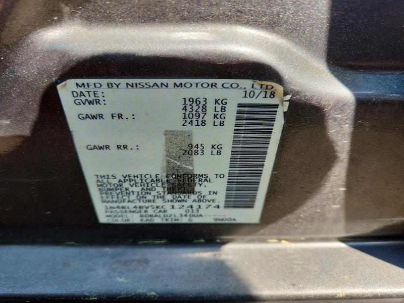 62461316 :رقم المزاد ، 1N4BL4BV5KC124174 vin ، 2019 Nissan Altima مزاد بيع