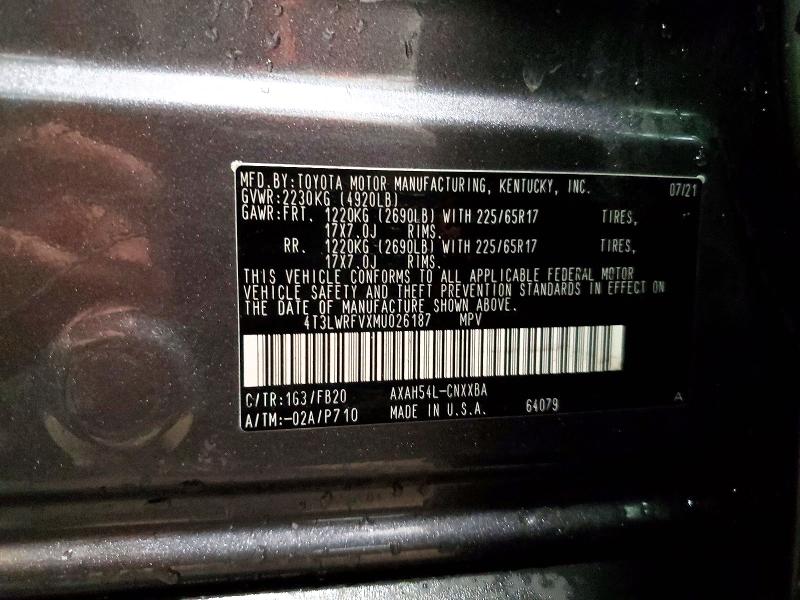 Продажа на аукционе авто 2021 Toyota Rav4, vin: 4T3LWRFVXMU026187, номер лота: 62096756