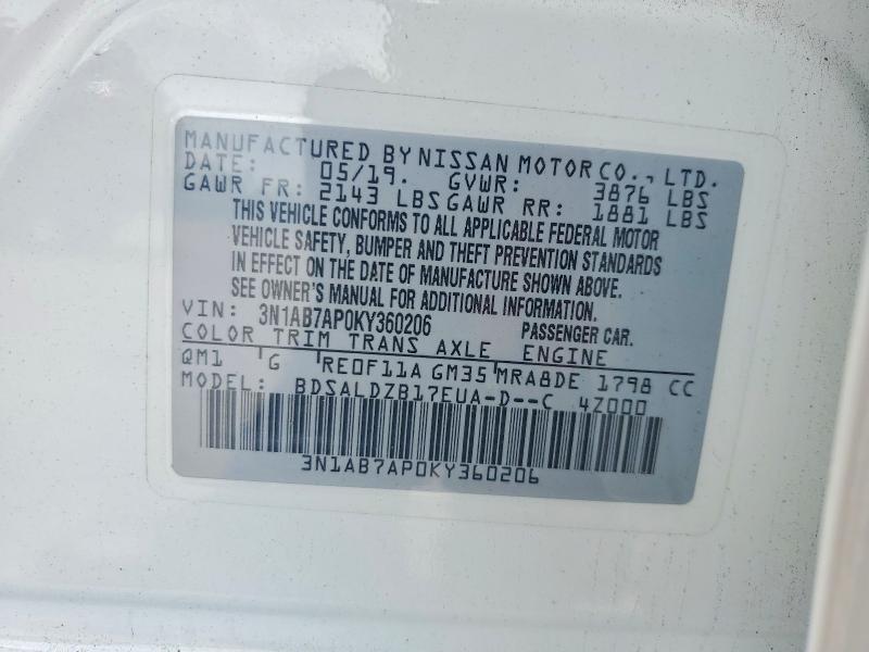 Продаж на аукціоні авто 2019 Nissan Sentra, vin: 3N1AB7AP0KY360206, номер лоту: 61765916