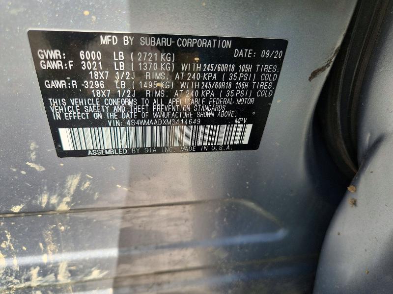 Aukcja sprzedaży 2021 Subaru Ascent, vin: 4S4WMAADXM3414649, numer aukcji: 60586226