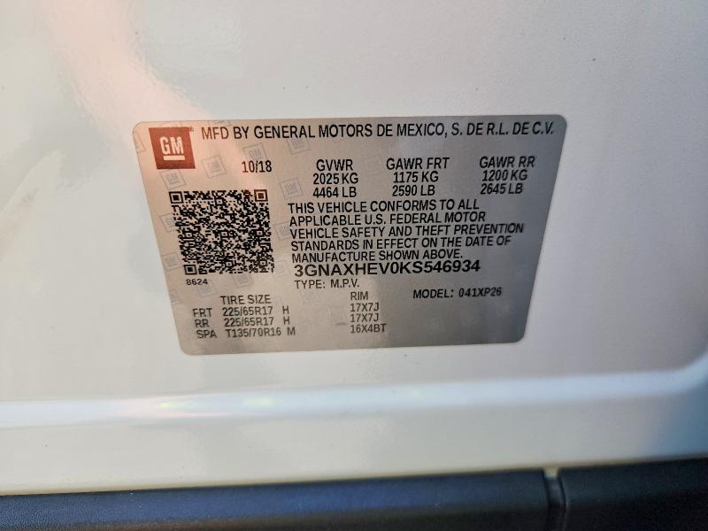 Продаж на аукціоні авто 2019 Chevrolet Equinox, vin: 3GNAXHEV0KS546934, номер лоту: 60745356