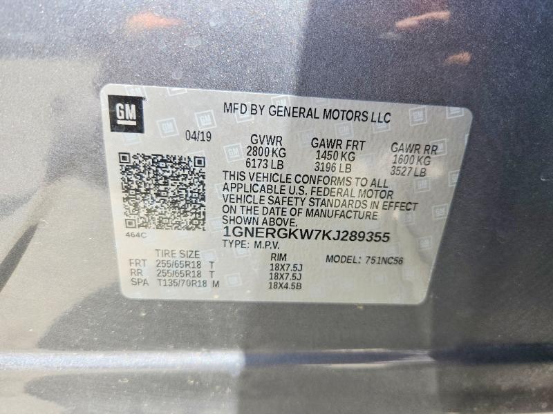 Aukcja sprzedaży 2019 Chevrolet Traverse, vin: 1GNERGKW7KJ289355, numer aukcji: 61815016