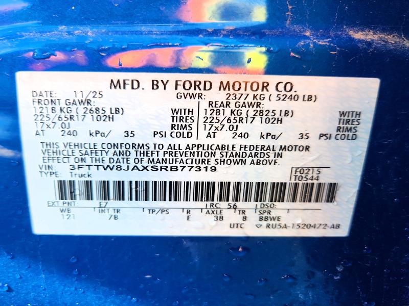 Продажа на аукционе авто 2025 Ford Maverick, vin: 3FTTW8JAXSRB77319, номер лота: 61402606