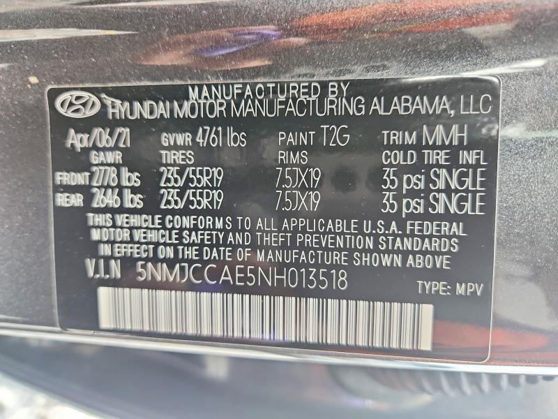 2022 Hyundai Tucson მანქანა იყიდება აუქციონზე, vin: 5NMJCCAE5NH013518, აუქციონის ნომერი: 60482276