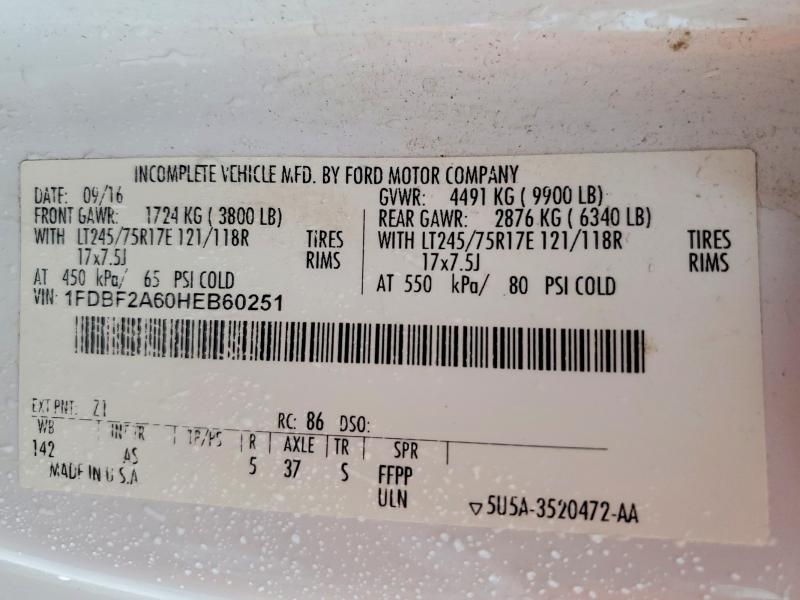 61770266 :رقم المزاد ، 1FDBF2A60HEB60251 vin ، 2017 Ford F250supdty مزاد بيع