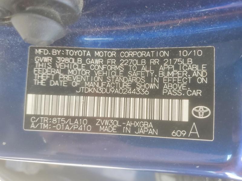Aukcja sprzedaży 2010 Toyota Prius, vin: JTDKN3DU9A0244336, numer aukcji: 59697196