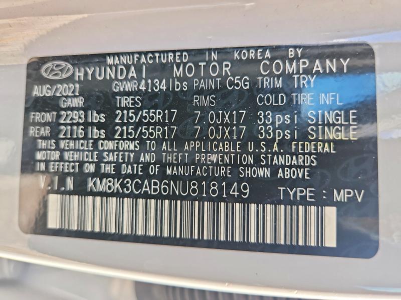 Aukcja sprzedaży 2022 Hyundai Kona, vin: KM8K3CAB6NU818149, numer aukcji: 61012906